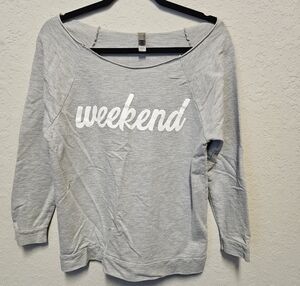 Off The Shoulder Juniors  Grey "Weekend" Shirt